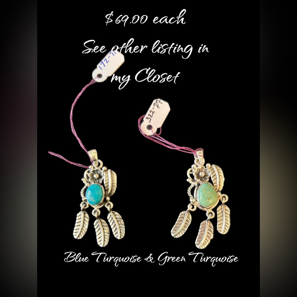 Sterling Silver Southwestern Blue Turquoise Pendant - Picture 8 of 10